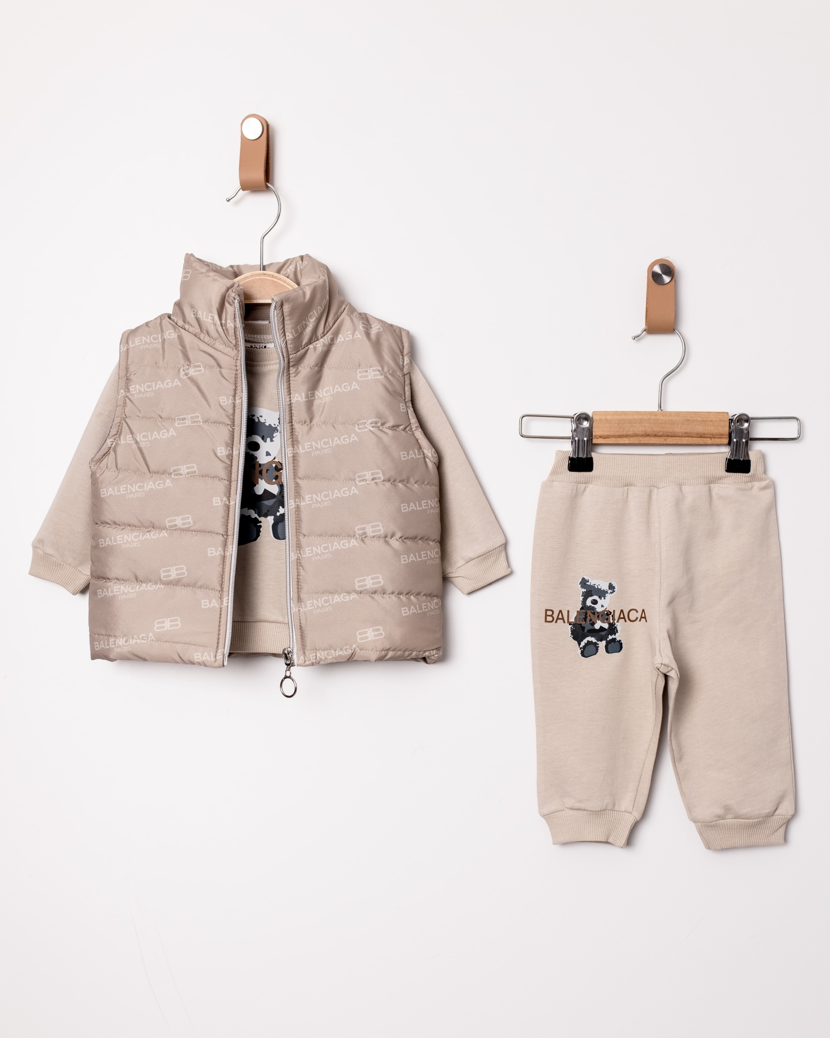 BEAR BASKILI MICRO YELEKLİ ÜÇLÜ TAKIM